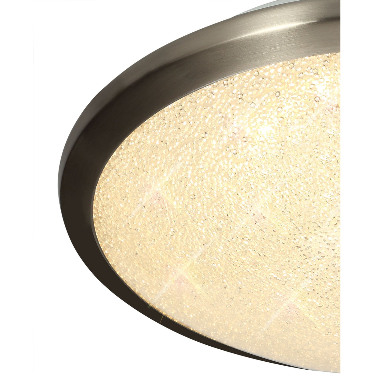 Satin Nickel LED Ceiling Light, Crystalline Shade, 12W, 3000K, IP44, 3-Year Warranty