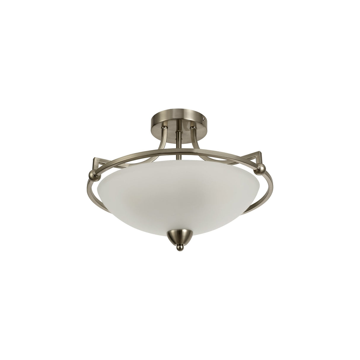 Stylish Semi-Flush Mount Ceiling Light, 3 Bulbs with Satin Nickel Finish and Frosted Glass Shade