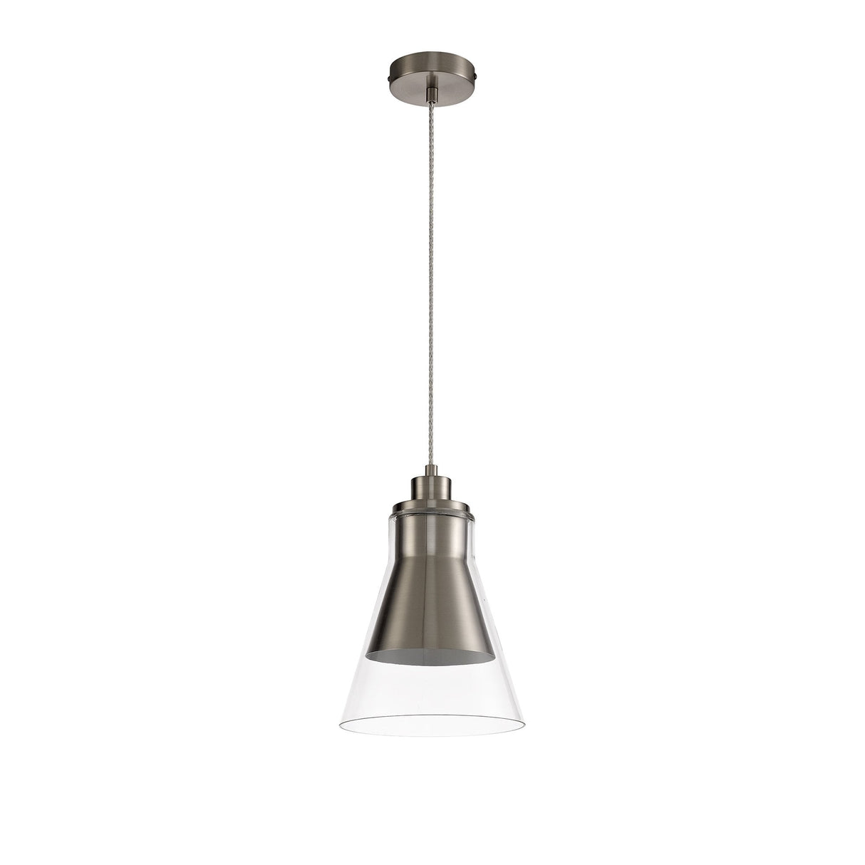 Contemporary Pendant Light, Satin Nickel Finish with Clear Glass Shade