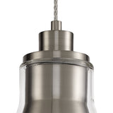 Contemporary Pendant Light, Satin Nickel Finish with Clear Glass Shade