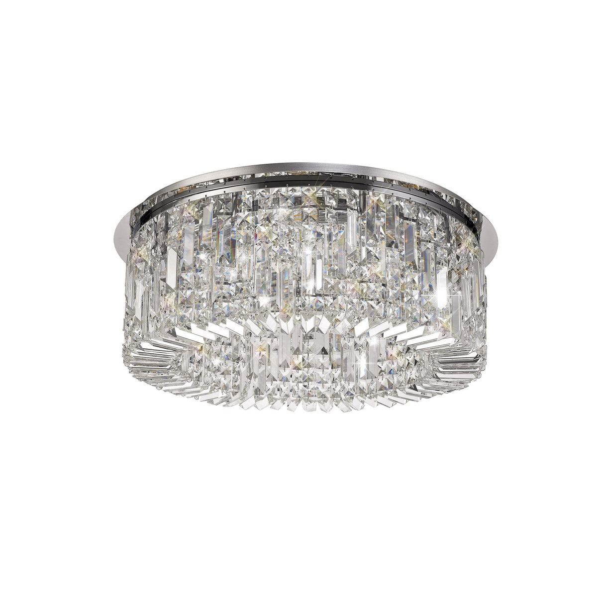 65cm Polished Chrome & Crystal Round Flush Chandelier with 8 E14 Lights