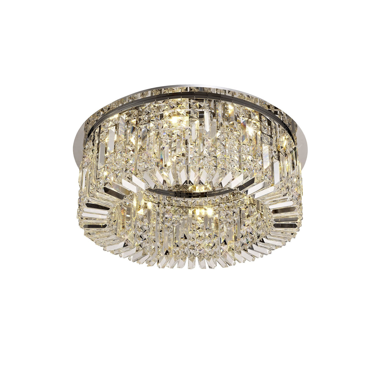 65cm Polished Chrome & Crystal Round Flush Chandelier with 8 E14 Lights
