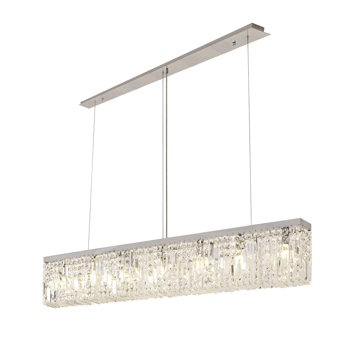 Sleek 7-Light Crystal Rectangular Pendant Chandelier, Polished Chrome Finish