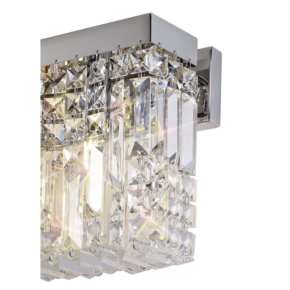 Elegant Rectangular Crystal Wall Sconce, Triple E14 Light, Polished Chrome Finish