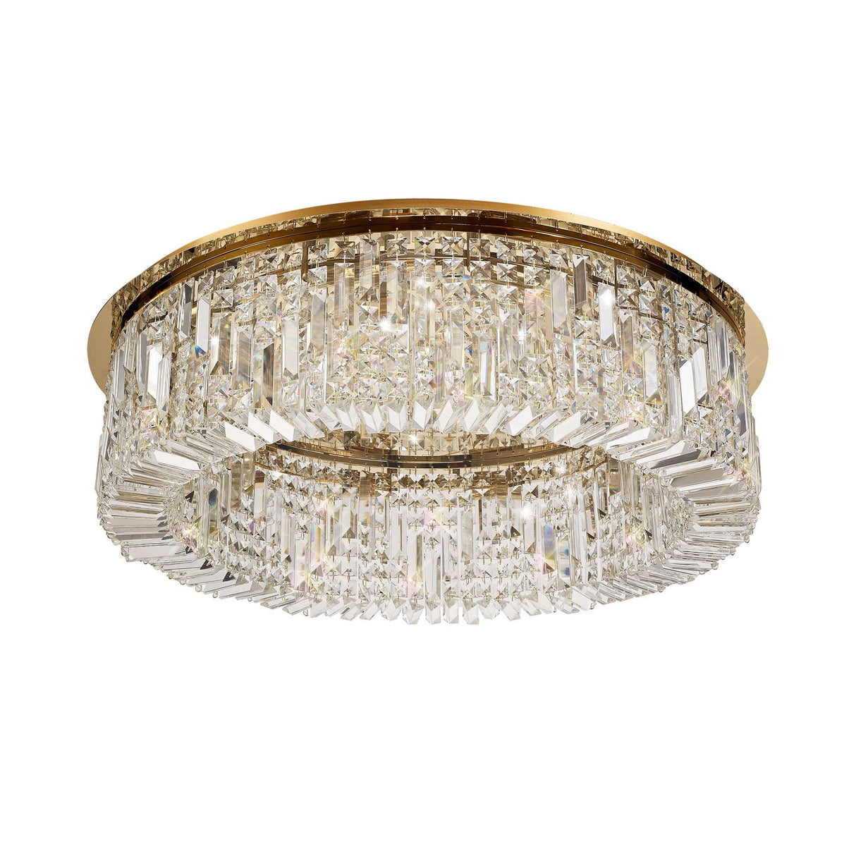 Opulent Gold and Crystal 12-Light Flush Chandelier, 80cm Round Design