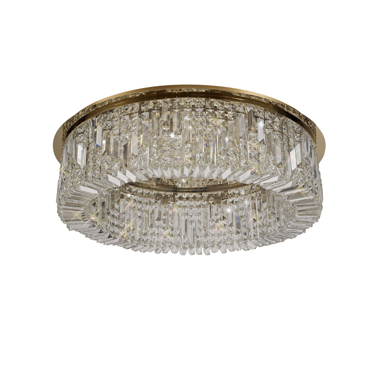 Opulent Gold and Crystal 12-Light Flush Chandelier, 80cm Round Design