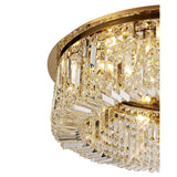 Opulent Gold and Crystal 12-Light Flush Chandelier, 80cm Round Design