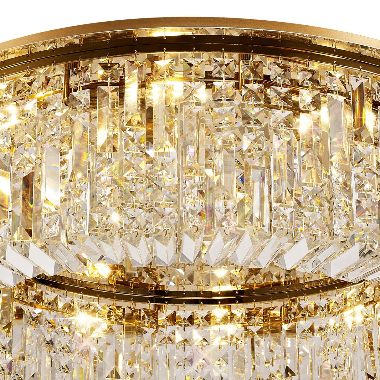 Opulent Gold and Crystal 12-Light Flush Chandelier, 80cm Round Design