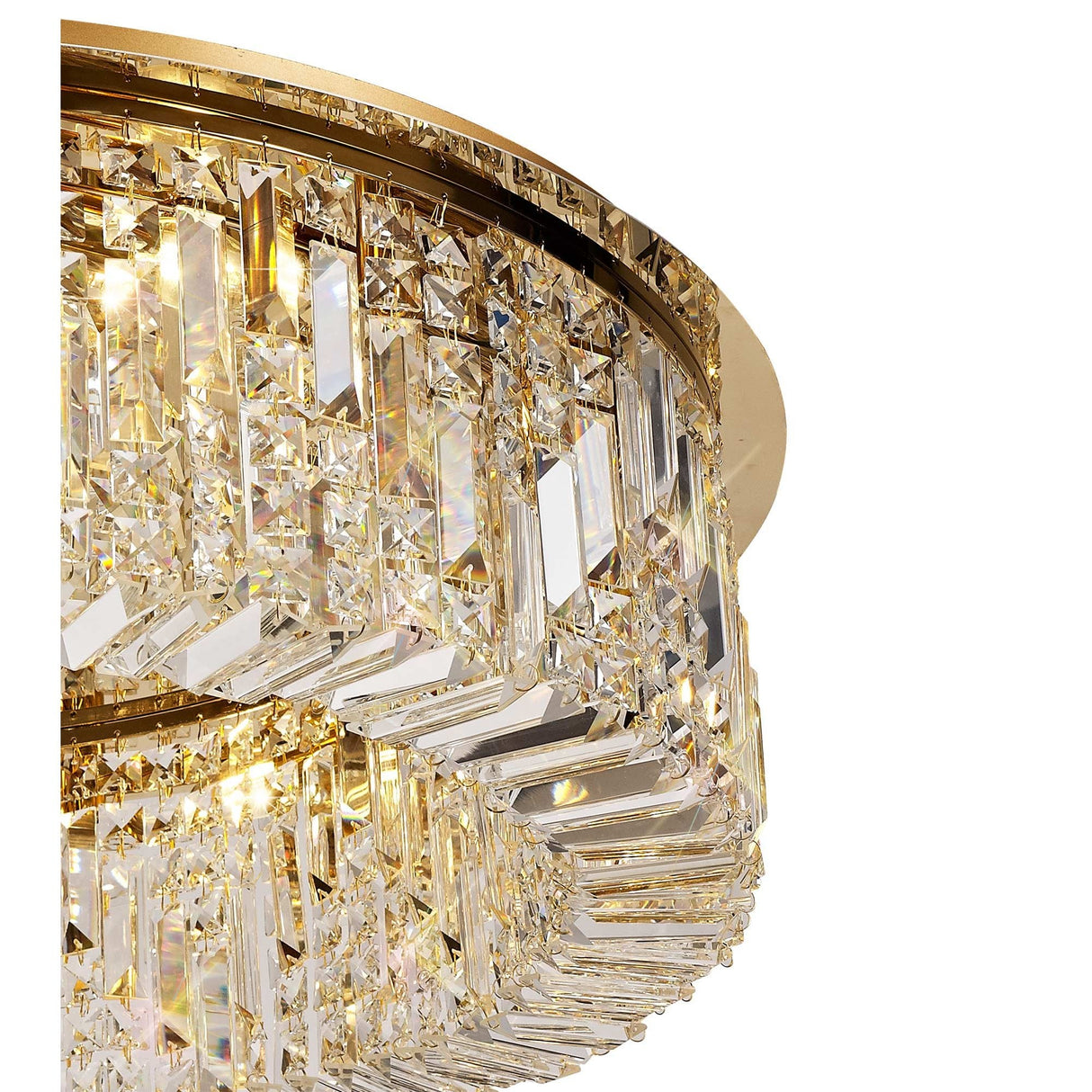 Opulent Gold and Crystal 12-Light Flush Chandelier, 80cm Round Design