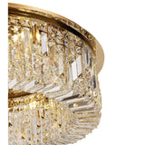Opulent Gold and Crystal 12-Light Flush Chandelier, 80cm Round Design