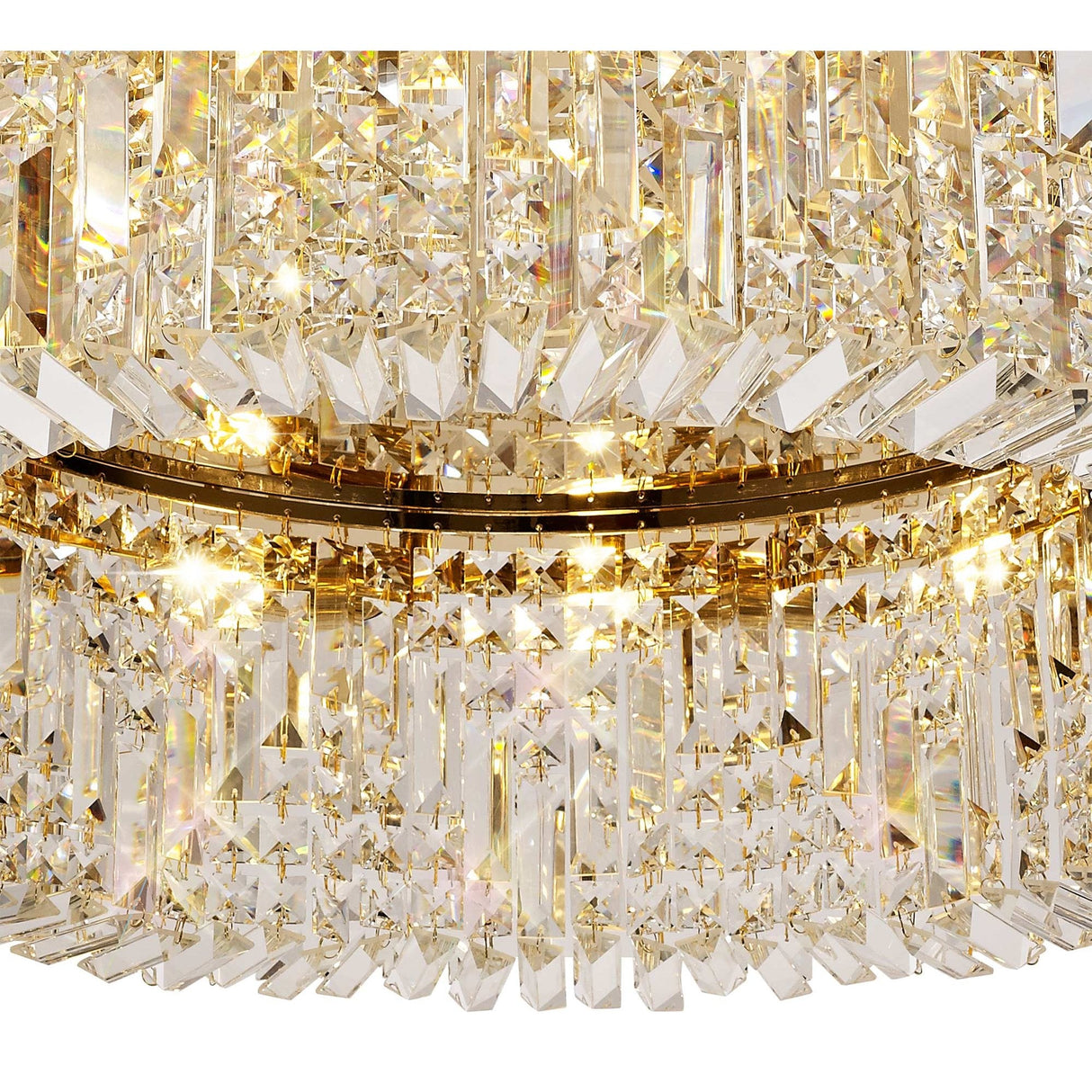 Opulent Gold and Crystal 12-Light Flush Chandelier, 80cm Round Design