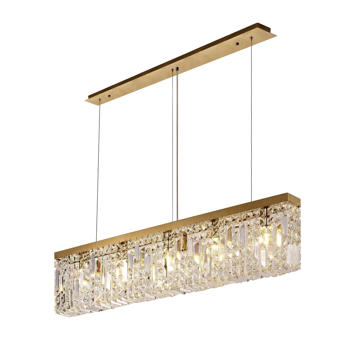 Luxurious Gold and Crystal Rectangular Pendant Chandelier, 5-Light E14
