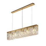 Luxurious Gold and Crystal Rectangular Pendant Chandelier, 5-Light E14