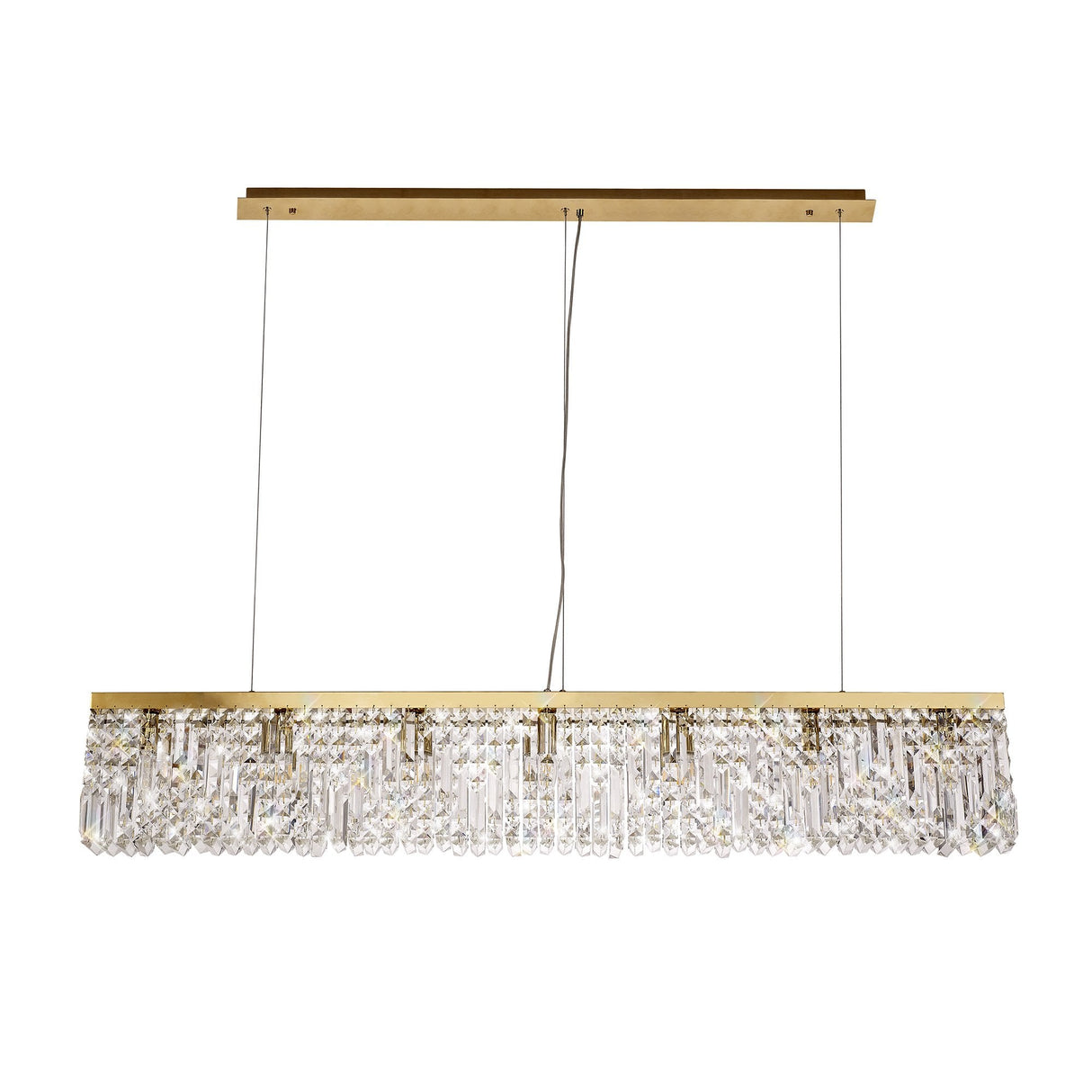 Luxurious Gold and Crystal Rectangular Pendant Chandelier, 7-Light Elegance