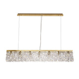 Luxurious Gold and Crystal Rectangular Pendant Chandelier, 7-Light Elegance