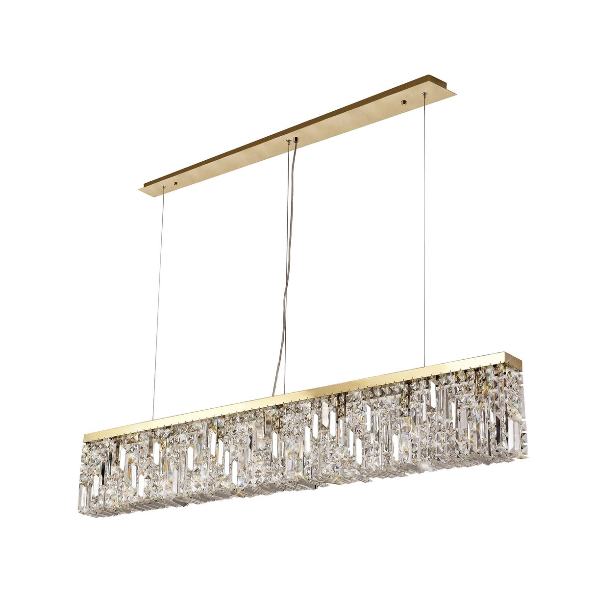 Luxurious Gold and Crystal Rectangular Pendant Chandelier, 7-Light Elegance