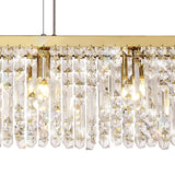 Luxurious Gold and Crystal Rectangular Pendant Chandelier, 7-Light Elegance