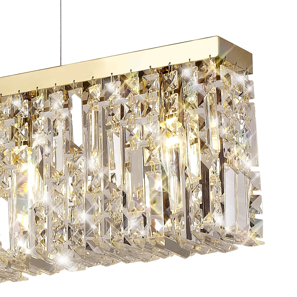 Luxurious Gold and Crystal Rectangular Pendant Chandelier, 7-Light Elegance
