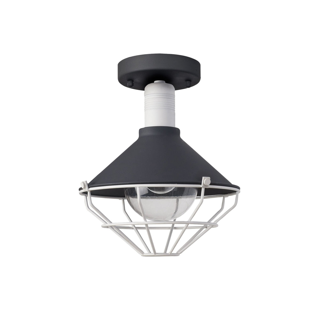 Modern Anthracite & White Semi-Flush Ceiling Light with Clear Shade, E27, IP65, 2-Year Warranty