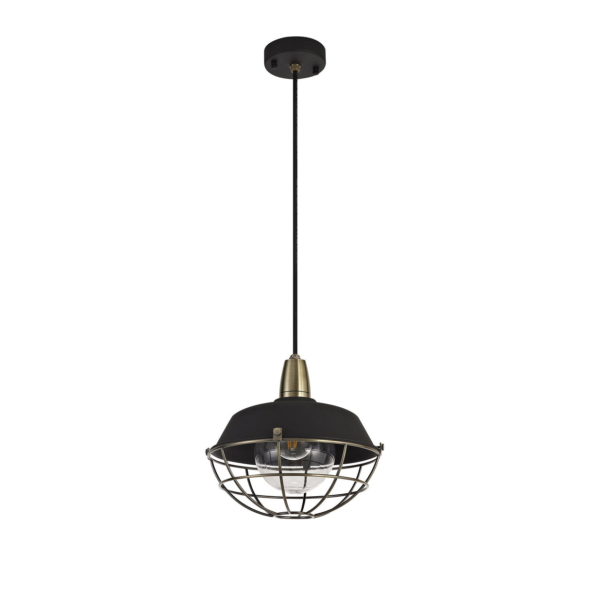 Elegant Matt Black and Brushed Bronze Pendant Light with Clear Shade, IP65 Rated, Adjustable Drop