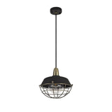 Elegant Matt Black and Brushed Bronze Pendant Light with Clear Shade, IP65 Rated, Adjustable Drop
