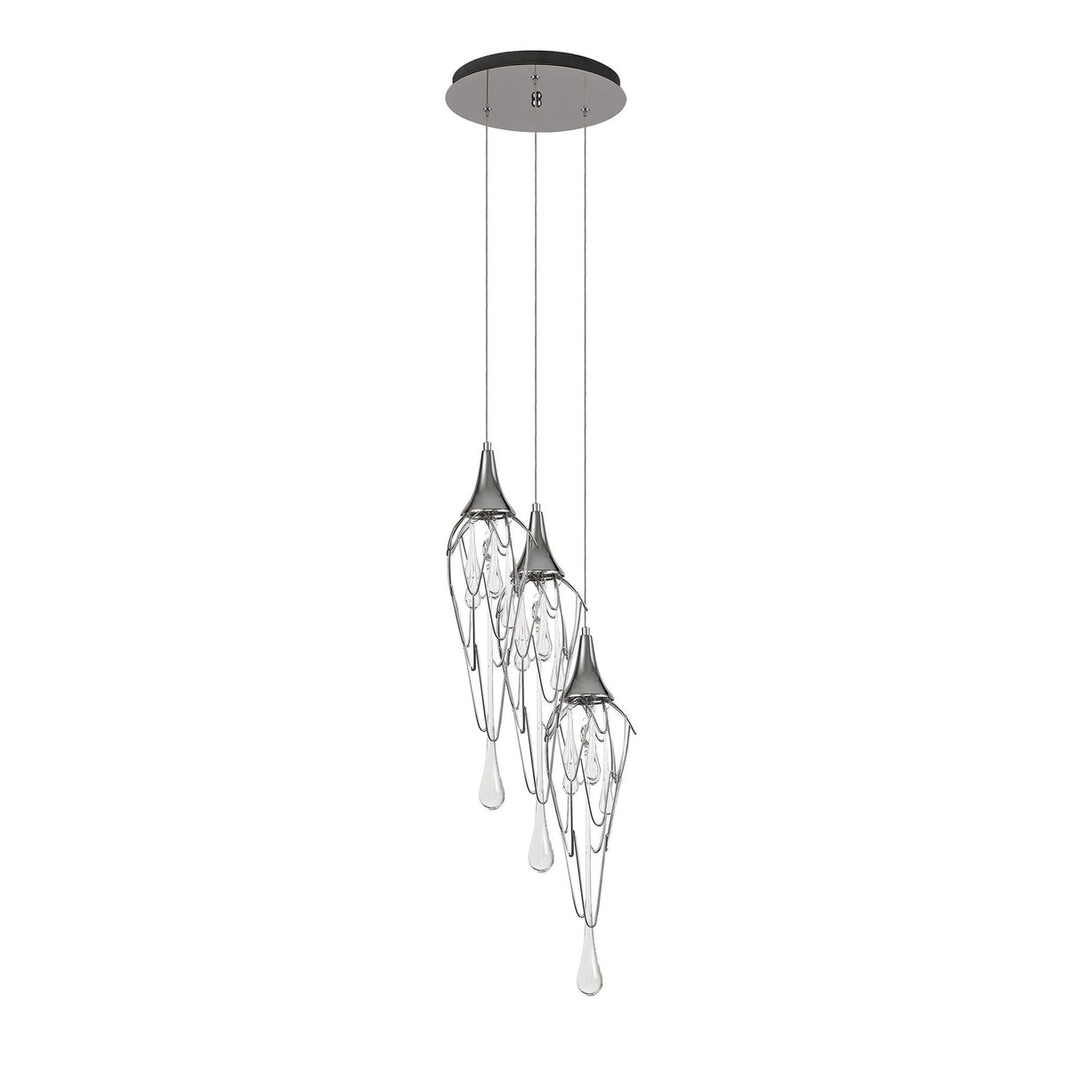 Elegant Chrome Trio Pendant with Clear Glass, GU10 Fittings