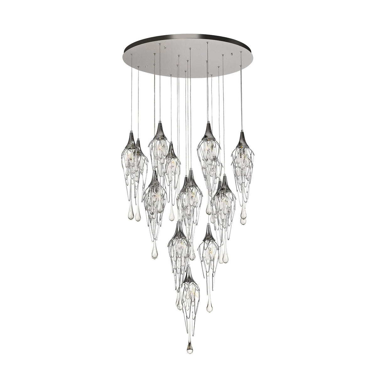 Gleaming Polished Chrome Pendant with 18 Spotlight GU10, Round Design