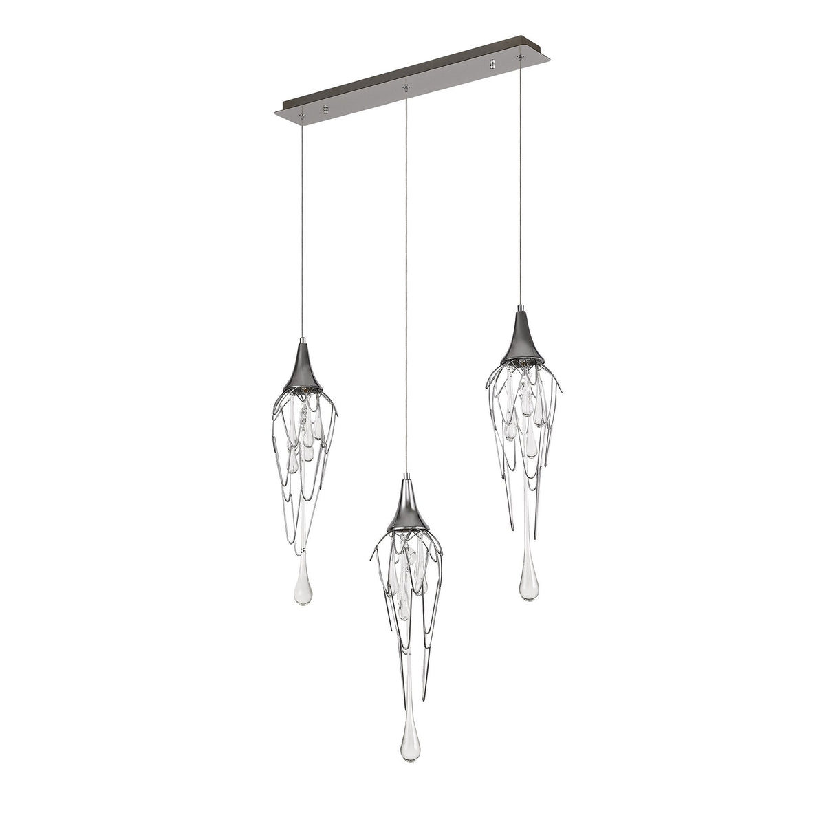 Sleek Polished Chrome Linear Pendant with Clear Glass Accents