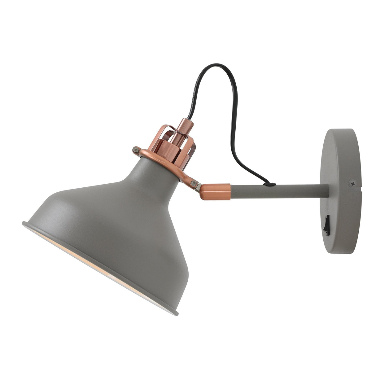 Modern Adjustable Wall Lamp with Rocker Switch, Sand Grey and Copper Finish