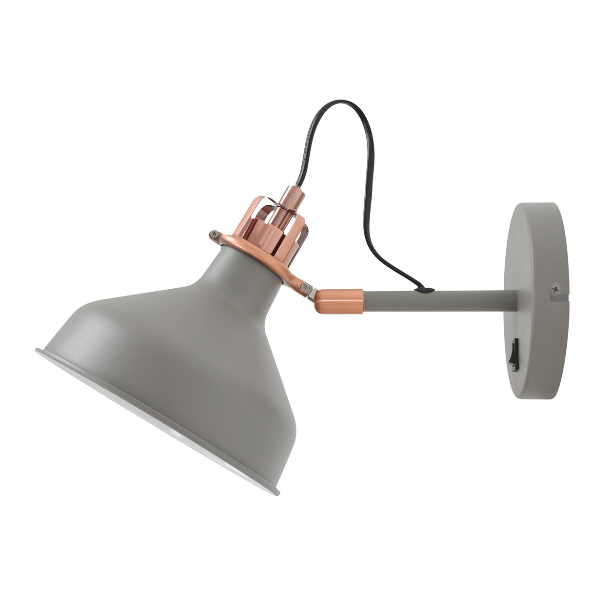 Modern Adjustable Wall Lamp with Rocker Switch, Sand Grey and Copper Finish