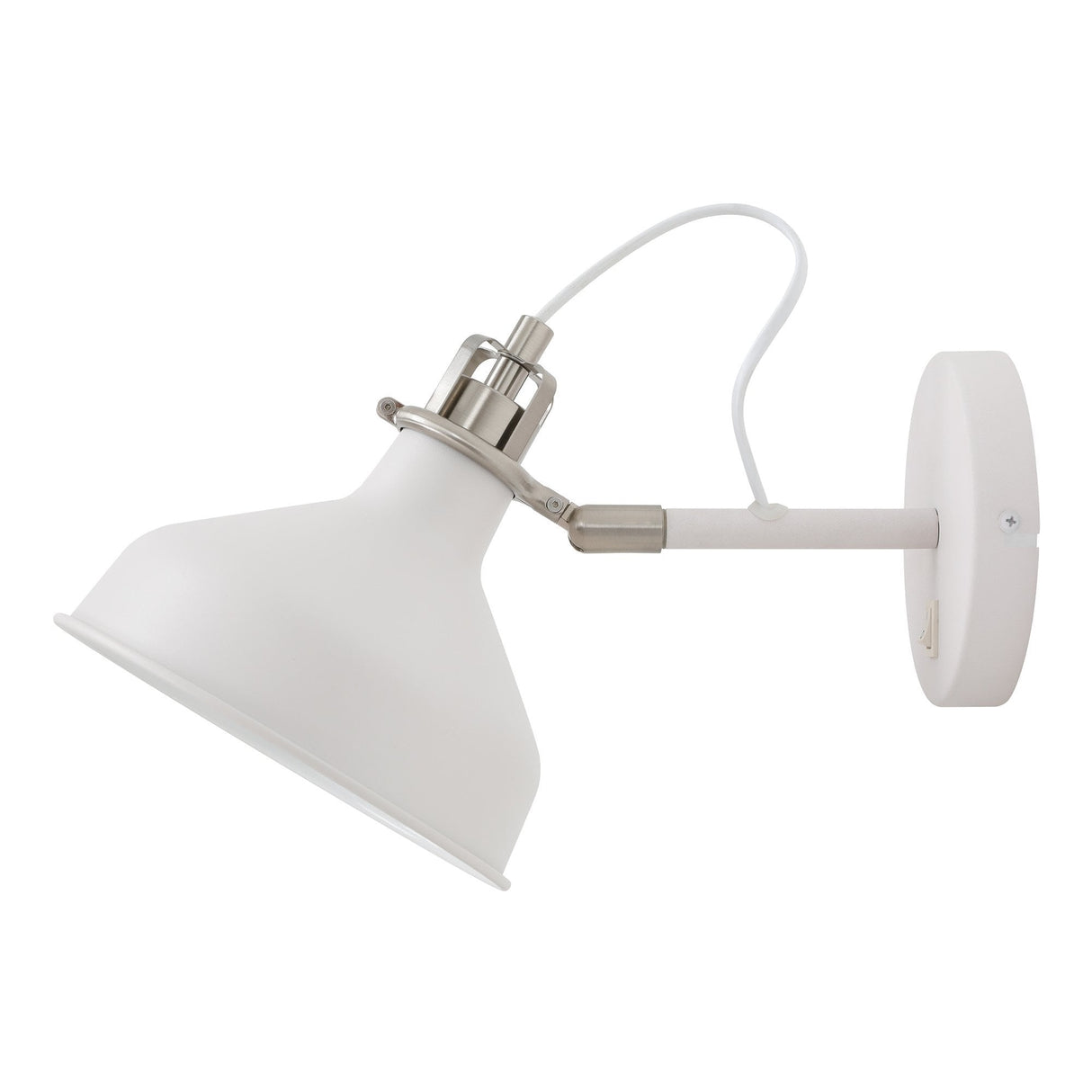 Contemporary Swivel Wall Lamp, E27 Socket, Sand White/Satin Nickel Finish