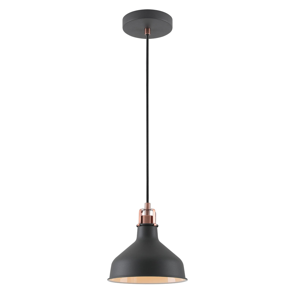 Contemporary Sand Black and White Pendant Light with Copper Accent
