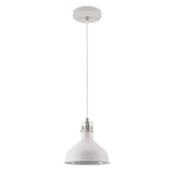Modern Elegance: White and Satin Nickel Pendant Light, Adjustable Drop