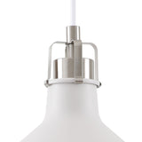Modern Elegance: White and Satin Nickel Pendant Light, Adjustable Drop
