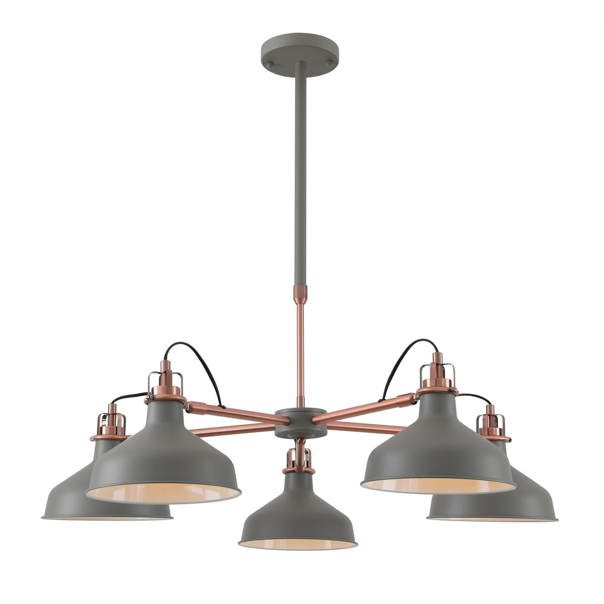 Modern Elegant 5-Light Pendant, E27, Sand Grey/Copper Accent
