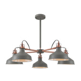 Modern Elegant 5-Light Pendant, E27, Sand Grey/Copper Accent