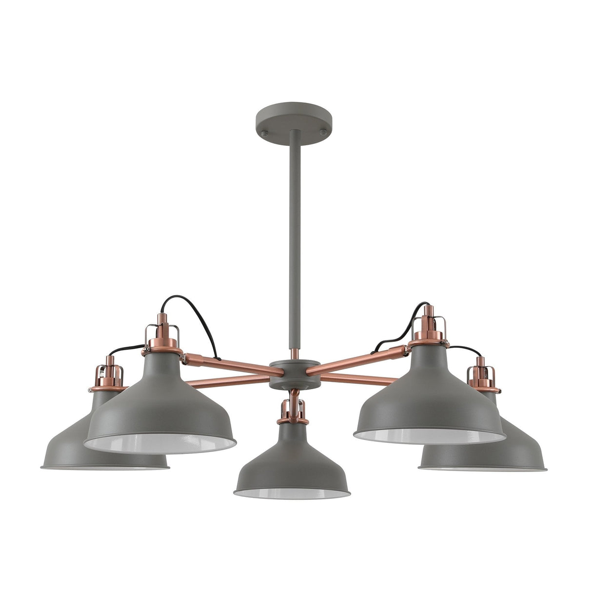 Modern Elegant 5-Light Pendant, E27, Sand Grey/Copper Accent