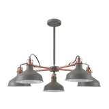 Modern Elegant 5-Light Pendant, E27, Sand Grey/Copper Accent