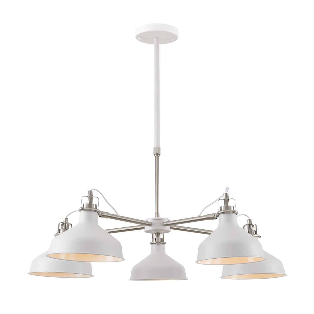 Elegant Telescopic 5-Light Chandelier, Sand White & Satin Nickel Finish