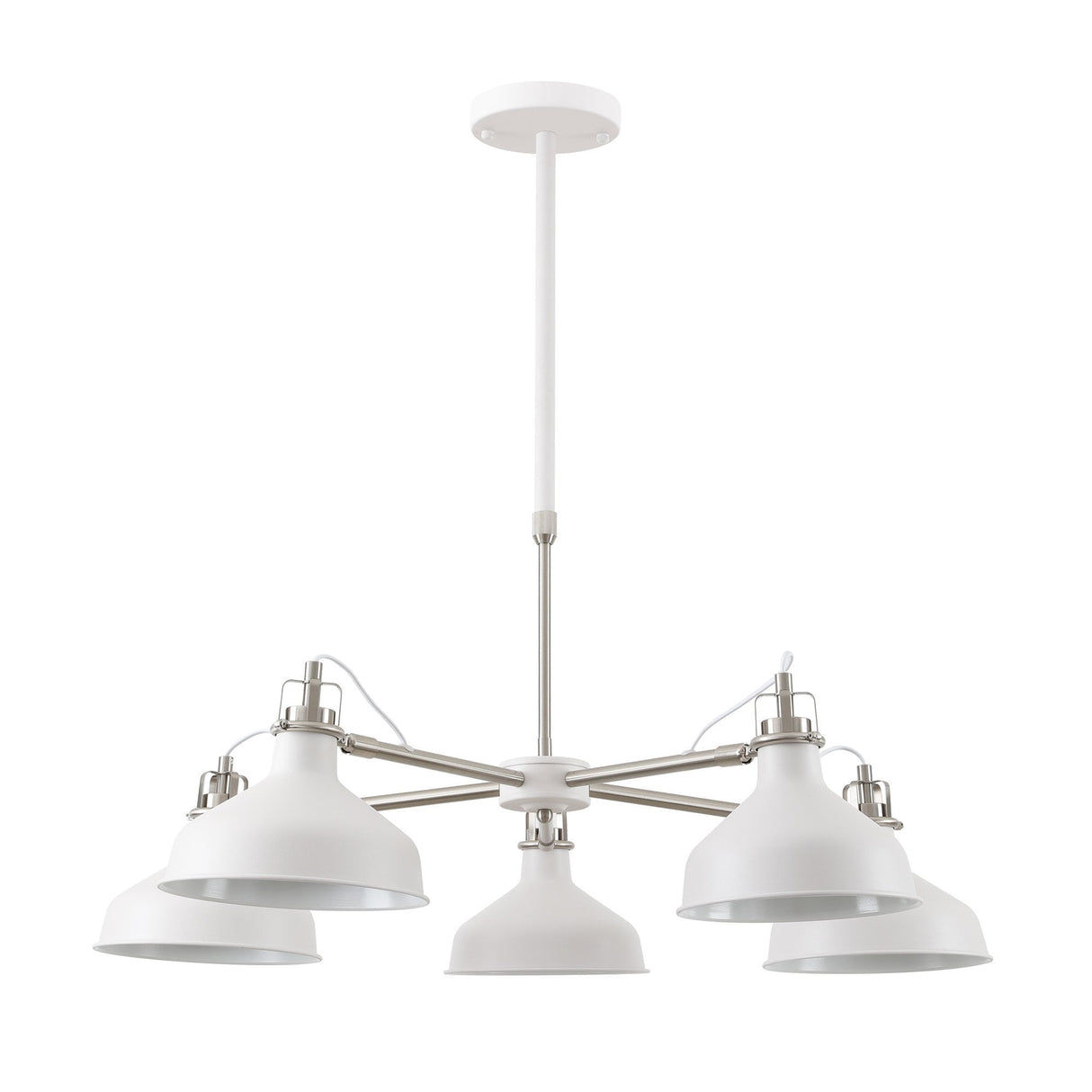 Elegant Telescopic 5-Light Chandelier, Sand White & Satin Nickel Finish