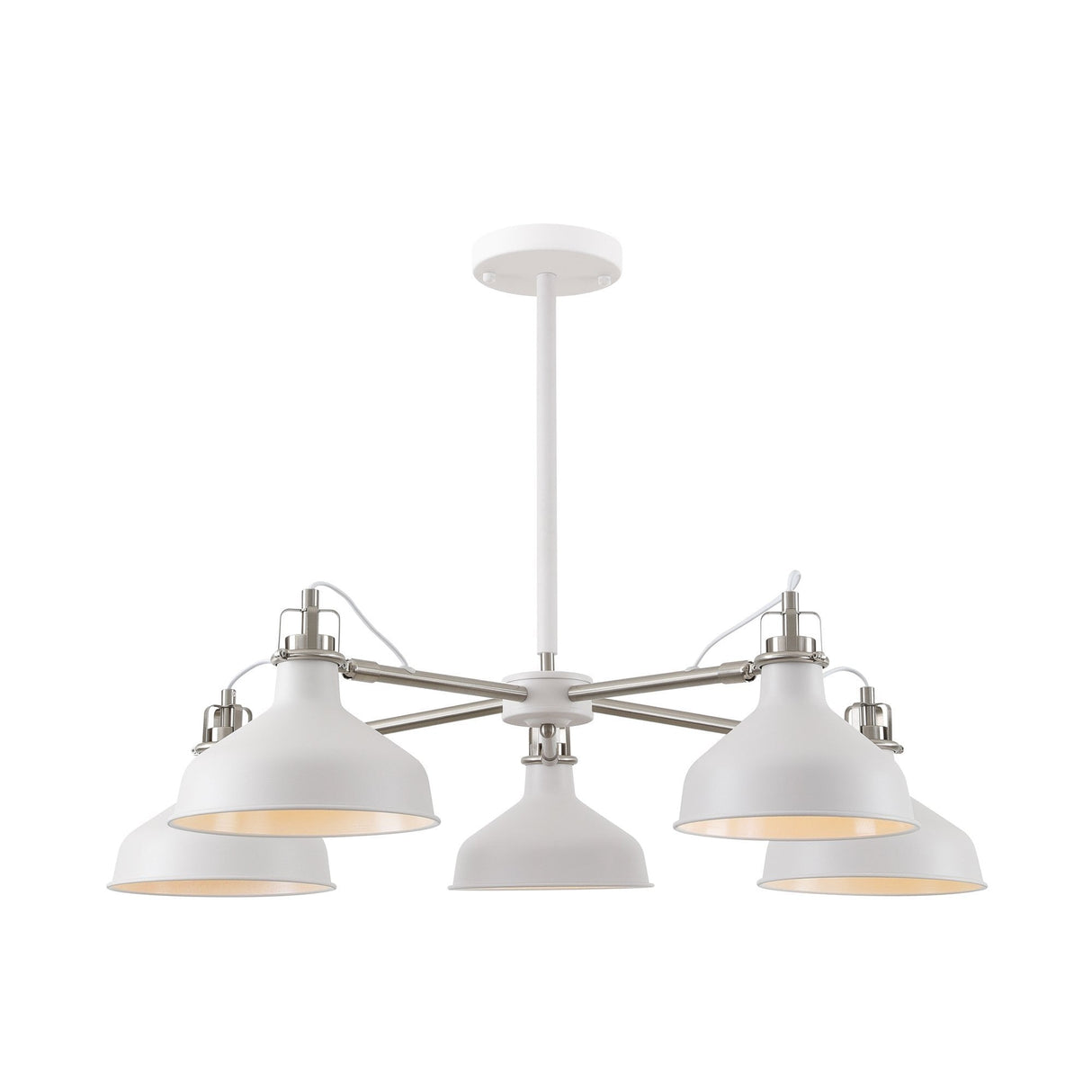 Elegant Telescopic 5-Light Chandelier, Sand White & Satin Nickel Finish