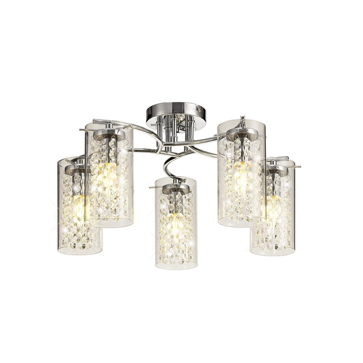 Elegance Crystal Glass Ceiling Light, 5 x E14, Polished Chrome Finish
