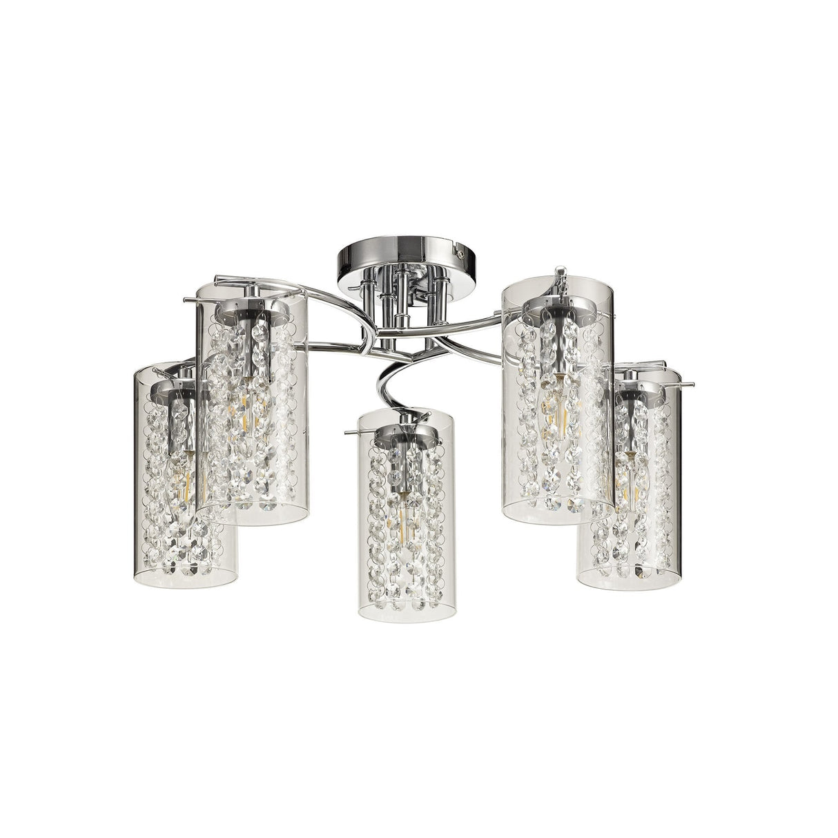 Elegance Crystal Glass Ceiling Light, 5 x E14, Polished Chrome Finish
