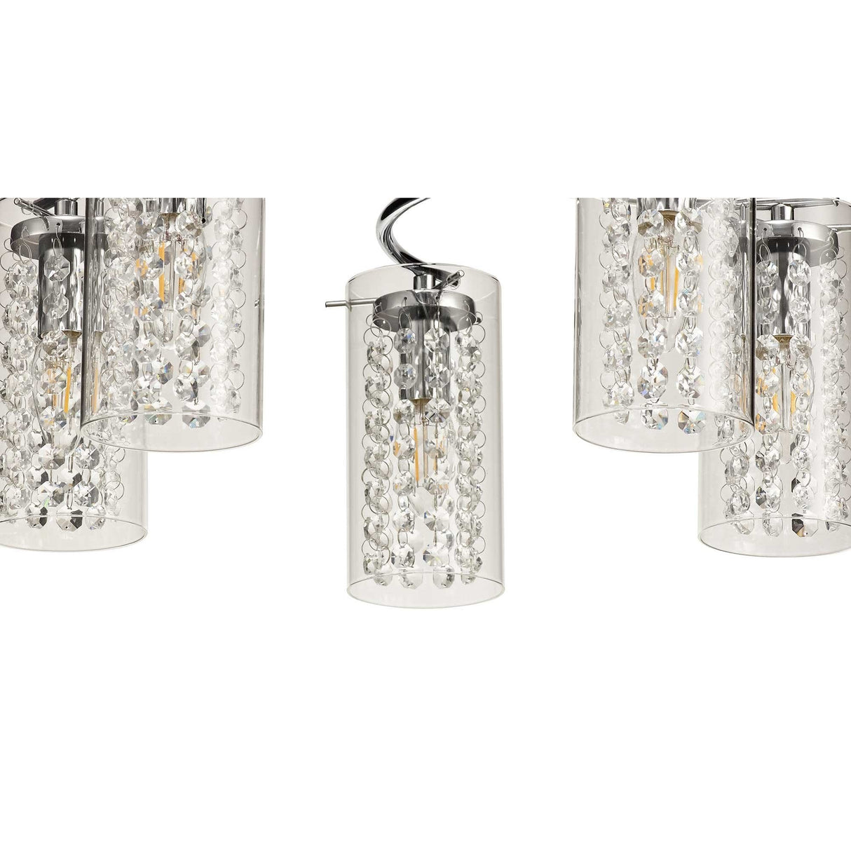 Elegance Crystal Glass Ceiling Light, 5 x E14, Polished Chrome Finish