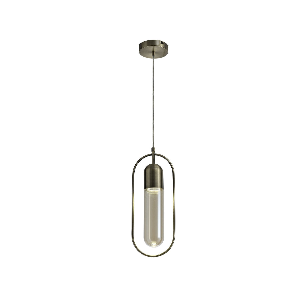 Antique Brass Pendant Light with Amber Shade, 7W LED, 4000K, 790lm, 3-Year Warranty