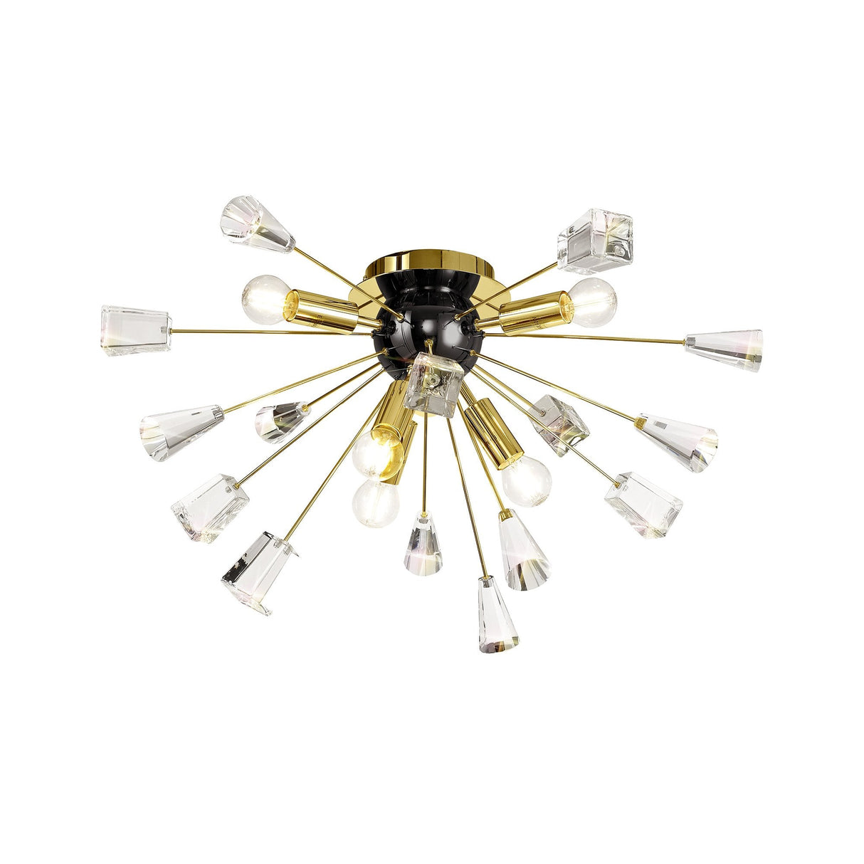 Modern Brushed Gold & Black Sputnik Chandelier with Clear Crystal Accents