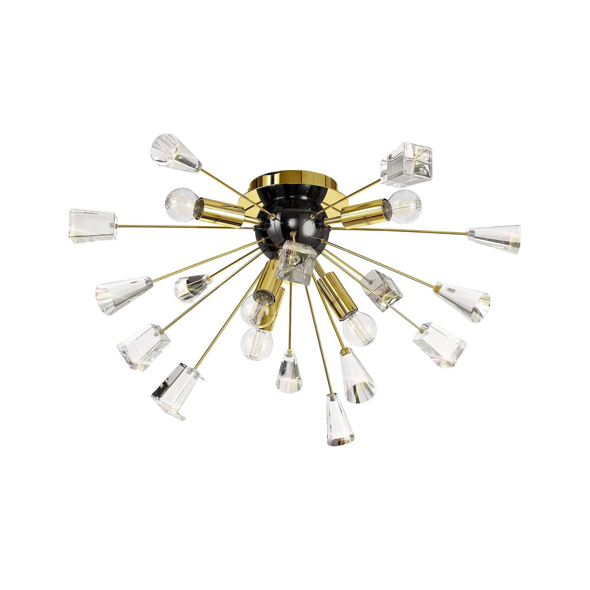 Modern Brushed Gold & Black Sputnik Chandelier with Clear Crystal Accents