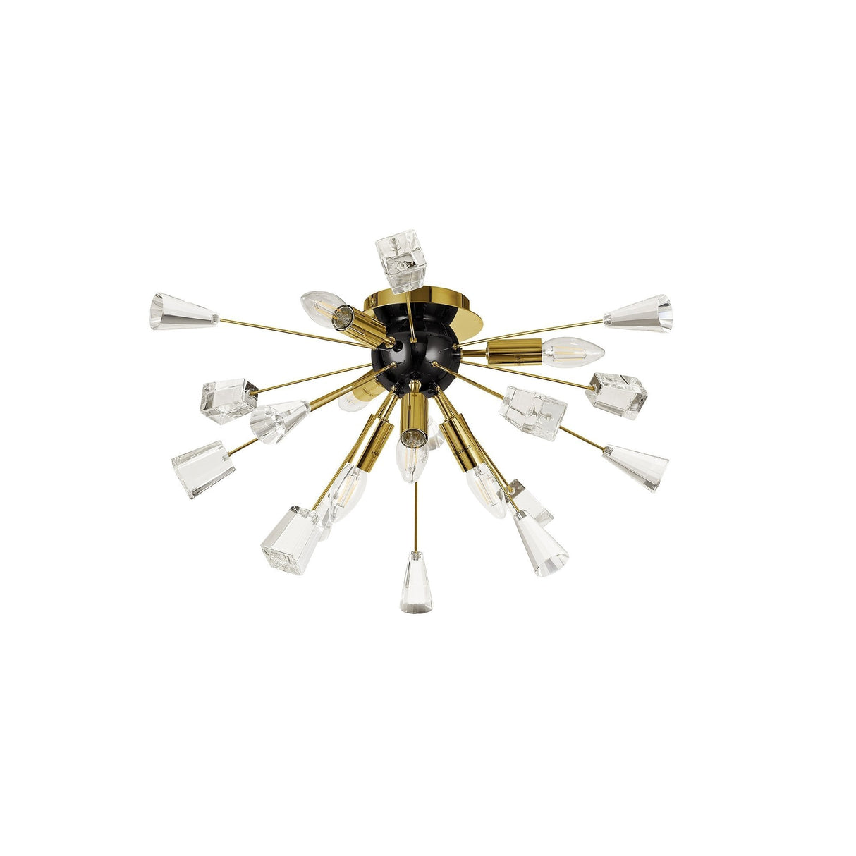 Modern Brushed Gold & Black Sputnik Chandelier with Clear Crystal Accents