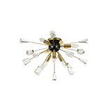 Modern Brushed Gold & Black Sputnik Chandelier with Clear Crystal Accents