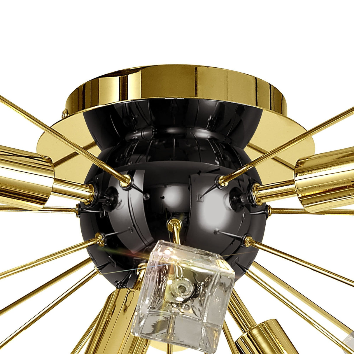Modern Brushed Gold & Black Sputnik Chandelier with Clear Crystal Accents